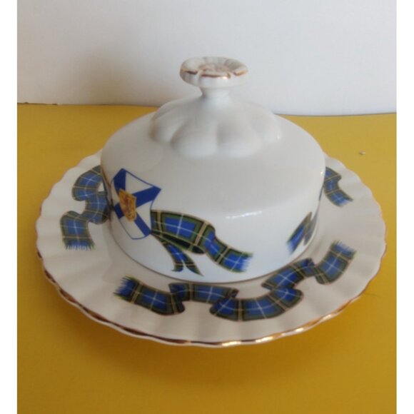 Royal Albert Nova Scotia Tartan Round Butter Dish c.1960s Bone China - Picture 2 of 10